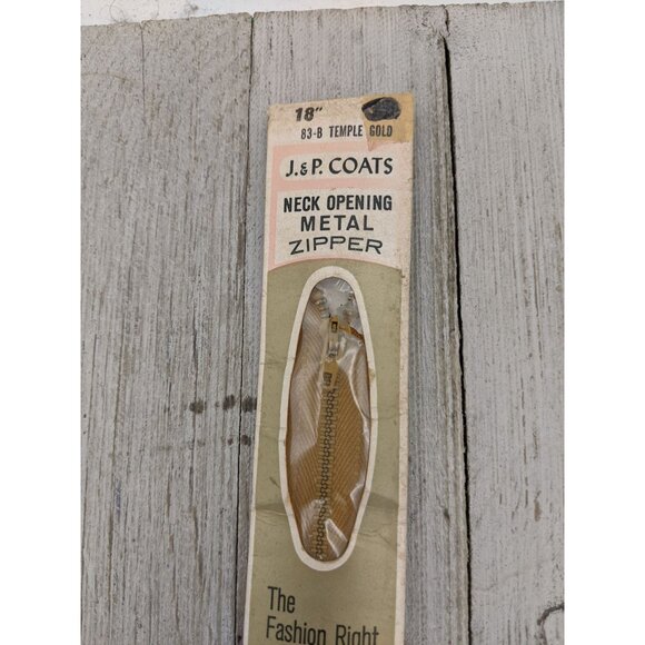 Vintage J&P Coats Neck Opening Metal Zipper 18" Temple Gold 83-B - Picture 2 of 4